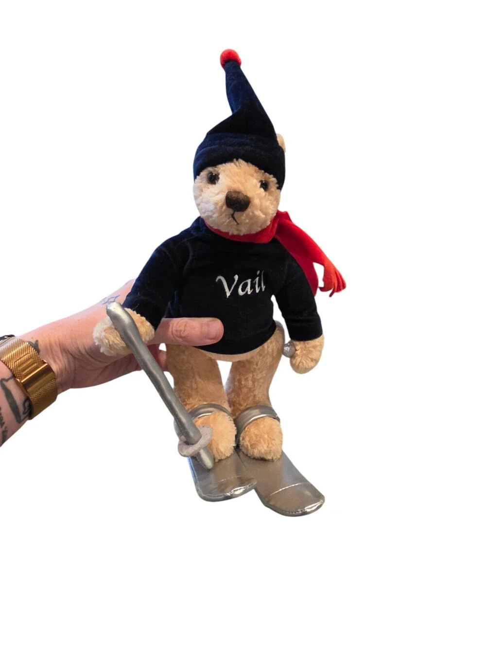 Vintage 1990s Vail Colorado Plush Teddy Bear Standing Skis in Sweater Mountain